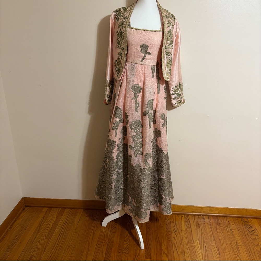 Elegant Pink and Green Floral Dress